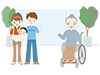 Smiley grandmother ｜ Nursing care facility ｜ Grandchild ｜ Visit --Medical care ｜ Nursing care / welfare ｜ Free illustration