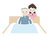 Grandfather sitting on the bed and smiling ｜ Caregiver ――Medical care ｜ Nursing care / welfare ｜ Free illustration